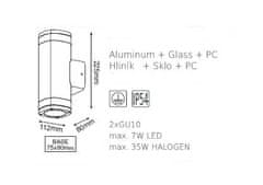 ACA Lightning Záhradné nástenné svietidlo ELPIS max. 35W/2xGU10/230V/IP54, tmavo šedé