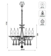 ACA Krištáľový luster LOMPELIA max. 6x40W/E14/230V/IP20, farba chrómu