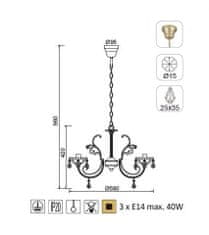 ACA Závesné svietidlo FABERGE max. 3x40W/E14/230V/IP20