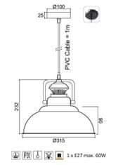 ACA Závesné svietidlo GAIA max. 60W/E27/230V/IP20