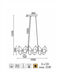 ACA Závesné svietidlo POLYGÓN max. 6x25W/G9/230V/IP20