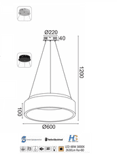 ACA LED závesné svietidlo APOLLO 48W/230V/3000K/2630Lm/360°/IP20, Flicker free