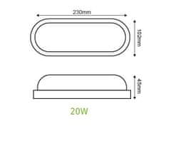 ACA Lightning LED prisadené svietidlo DORA 20W/230V/4000K/1750Lm/110°/IP65/IK08, oválne biele