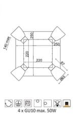 ACA Prisadené svietidlo MIYAGI max. 4x50W/GU10/230V/IP20