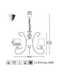 ACA Závesné svietidlo DIJON max. 3x60W/E14/230V/IP20