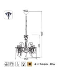 ACA Závesné svietidlo GIZA max. 4x40W/E14/230V/IP20