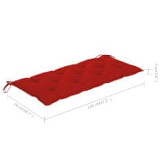 Vidaxl Záhradná lavička s červenou podložkou 120 cm tíkový masív