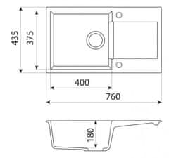Granitový dřez s odkapem Mini Amsterdam 760.0 Barvy: bílá, černá, šedá, béžová - Black metalic (silvery)