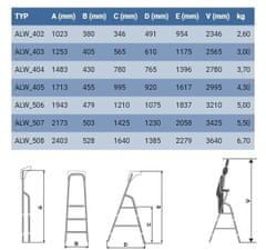 ELKOP Rebrík schodíkový ALW 1403, 3 stupne (2+1), 3 stupne (2+1)