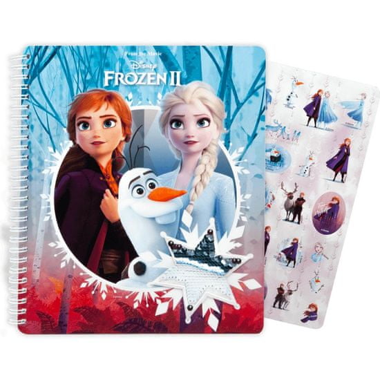 ToyCompany Kroužkový blok Frozen 2 Ľadové kráľovstvo s flitry + samolepky 20x24cm