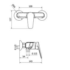 Teorema Teorema Slyce - Sprchová batéria nástenná, rozteč 150 mm, chróm 9C210