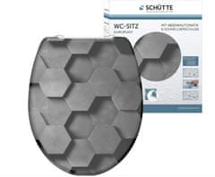 Schütte WC sedátko GREY HEXAGONS| Duroplast, Soft Close s automatickým klesáním