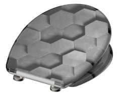 Schütte WC sedátko GREY HEXAGONS| Duroplast, Soft Close s automatickým klesáním