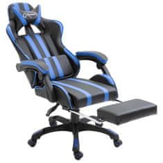 Vidaxl Herná stolička s opierkou na nohy, modrá, umelá koža