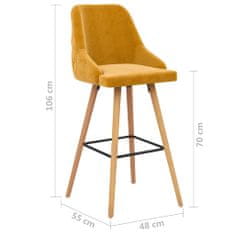 Vidaxl Barové stoličky 2 ks, žlté, zamat