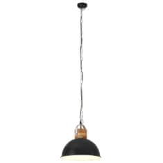 Vidaxl Industriálna závesná lampa čierna okrúhla 32 cm E27 mangový masív