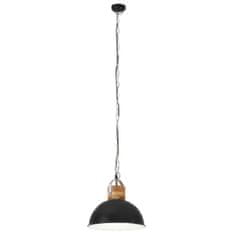 Vidaxl Industriálna závesná lampa čierna okrúhla 32 cm E27 mangový masív