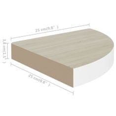 Vidaxl Nástenné rohové police 2 ks dub a biele 25x25x3,8 cm MDF