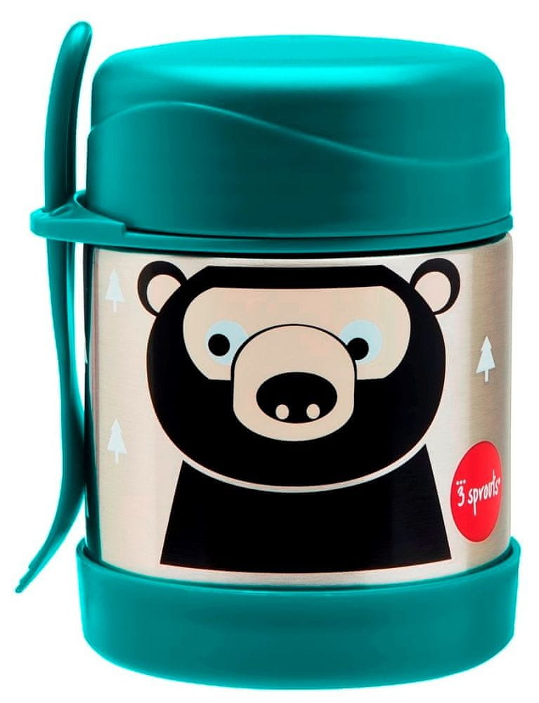 3sprouts Stainless Steel Termoska na jedlo + vidlička Bear Teal