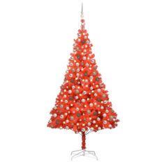 Vidaxl Umelý vianočný stromček s LED a sadou gulí 210 cm červený PVC