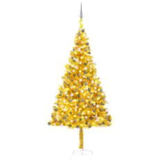 Vidaxl Umelý vianočný stromček s LED a súpravou gulí 240 cm zlatý PET