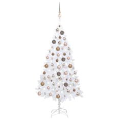 Vidaxl Umelý vianočný stromček s LED so súpravou gulí biely 180 cm PVC