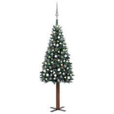 Vidaxl Úzky vianočný stromček s LED a sadou gulí zelený 210 cm