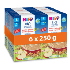 HiPP BIO Mliečna kaša na dobrú noc ovsená-jablčná od 8.mesiaca, 6 x 250g