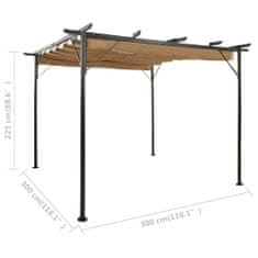 Petromila vidaXL Pergola so zaťahovacou strechou sivohnedá 3x3 m oceľ 180 g/m²