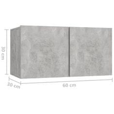 Vidaxl Závesné TV skrinky 3 ks betónové sivé 60x30x30 cm