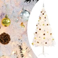 Vidaxl Umelý vianočný stromček s ozdobami a LED diódami 180 cm biely