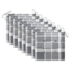 Vidaxl Jedálenské stoličky 8 ks sivé kockované podložky tíkový masív