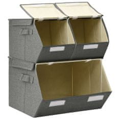 Vidaxl Súprava stohovateľných úložných boxov 3 kusy látková antracit