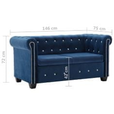 Vidaxl 2-miestna pohovka Chesterfield, zamat 146x75x72 cm, modrá