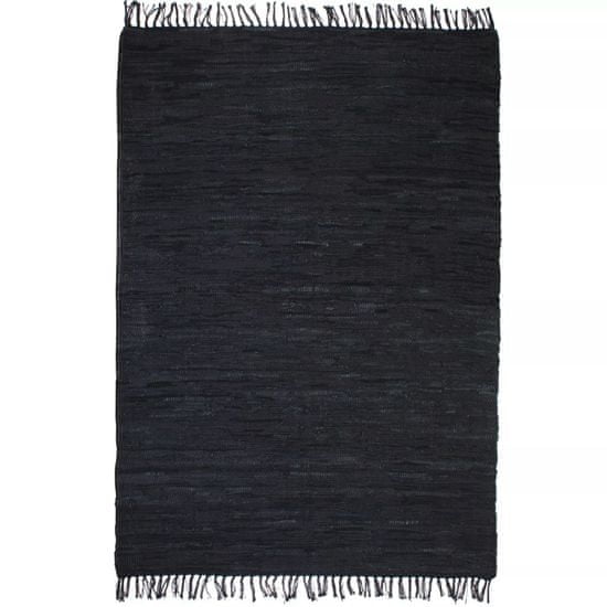 Vidaxl Ručne tkaný Chindi koberec, koža, 80x160 cm, čierny