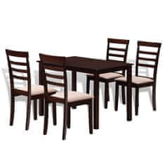 Vidaxl Hnedo krémový kuchynský set z masívu - stôl a 4 stoličky