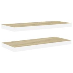 Vidaxl Plávajúce nástenné police 2 ks dubové a biele 60x23,5x3,8 cm MDF