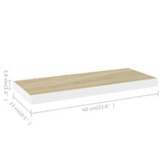 Vidaxl Plávajúce nástenné police 2 ks dubové a biele 60x23,5x3,8 cm MDF