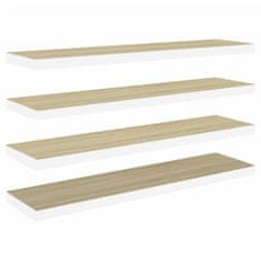 Vidaxl Plávajúce nástenné police 4 ks dub a biele 90x23,5x3,8 cm MDF