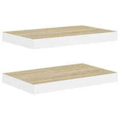 Vidaxl Plávajúce nástenné police 2 ks dubové a biele 50x23x3,8 cm MDF