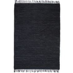 Vidaxl Ručne tkaný Chindi koberec, koža, 120x170 cm, čierny