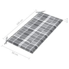 Vidaxl Podložka na záhradnú lavičku sivý kockovaný vzor 100x50x4 cm látková