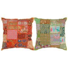 Vidaxl Vankúše patchwork 2 ks ručne vyrobené 45x45 cm oranžovo-zelené