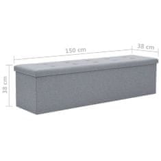 Vidaxl Skladacia úložná lavica umelý ľan 150x38x38 cm bledošedá