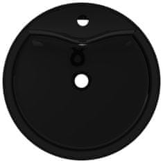 Petromila vidaXL Keramické umývadlo s prepadom a otvorom na batériu, čierne, okrúhle