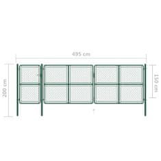 Vidaxl Záhradná brána, oceľ 150x495 cm, zelená
