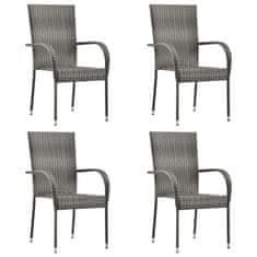 Vidaxl Stohovateľné vonkajšie stoličky 4 ks sivé polyratanové