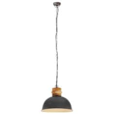 Vidaxl Industriálna závesná lampa sivá okrúhla 42 cm E27 mangový masív