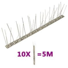 Vidaxl Sada 10 ks 5-radových hrotov proti vtákom a holubom nehrdzavejúca oceľ 5 m