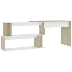 Vidaxl Rohový stôl, biela a dub sonoma 200x50x76 cm, drevotrieska